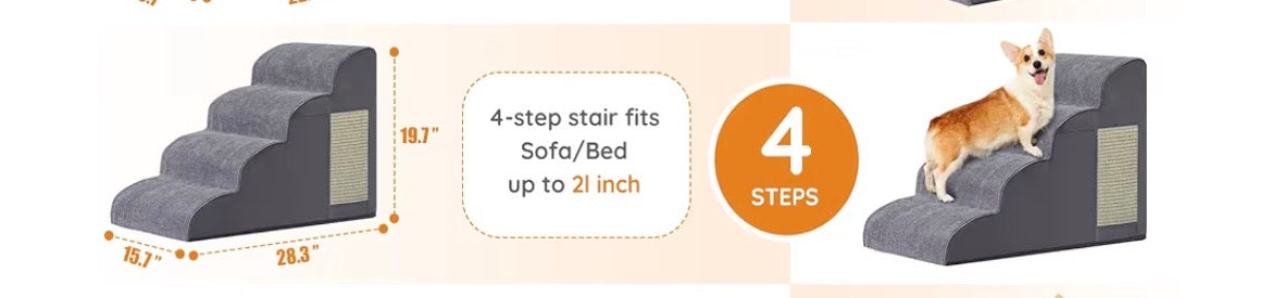 Dog Stairs for Small Dogs, 4-Step Dog Ramp for Bed  19.7" H,