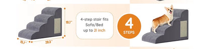 Dog Stairs for Small Dogs, 4-Step Dog Ramp for Bed  19.7" H,
