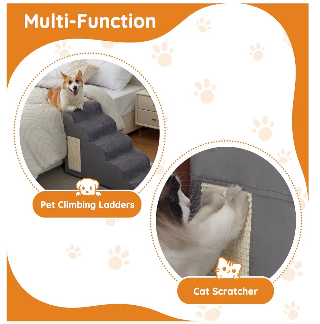 Dog Stairs for Small Dogs, 4-Step Dog Ramp for Bed  19.7" H,