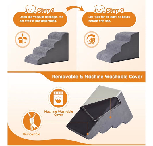 Dog Stairs for Small Dogs, 4-Step Dog Ramp for Bed  19.7" H,
