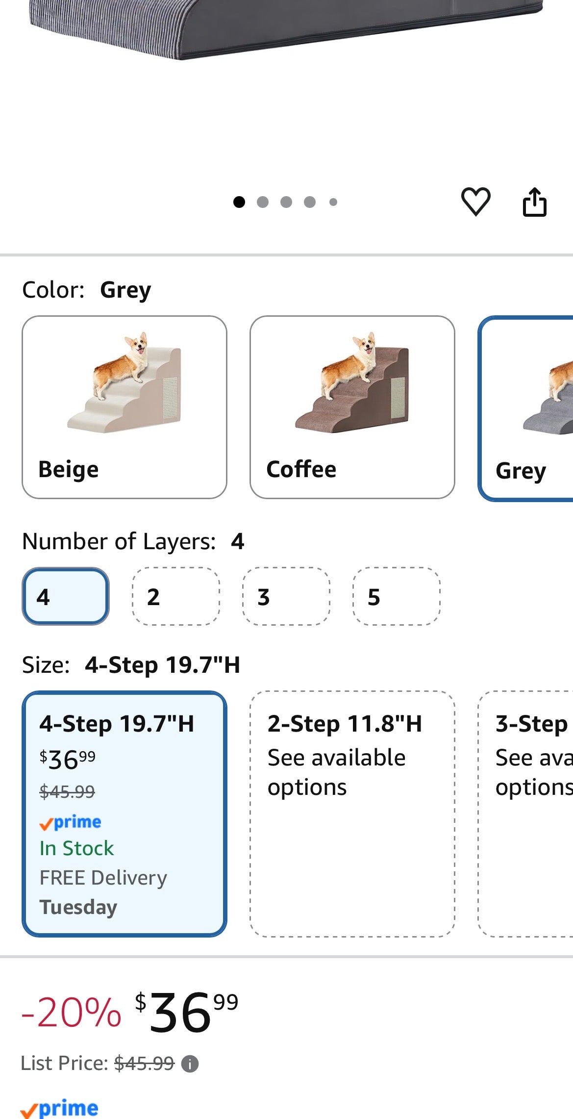 Dog Stairs for Small Dogs, 4-Step Dog Ramp for Bed  19.7" H,