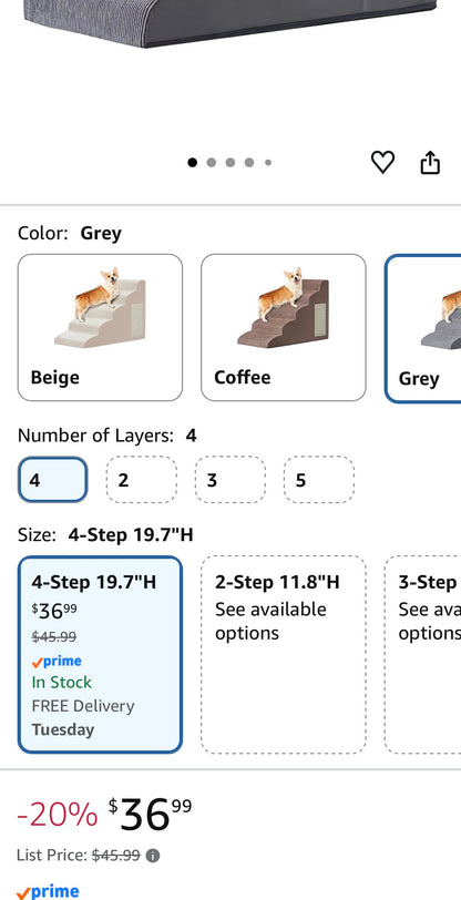 Dog Stairs for Small Dogs, 4-Step Dog Ramp for Bed  19.7" H,