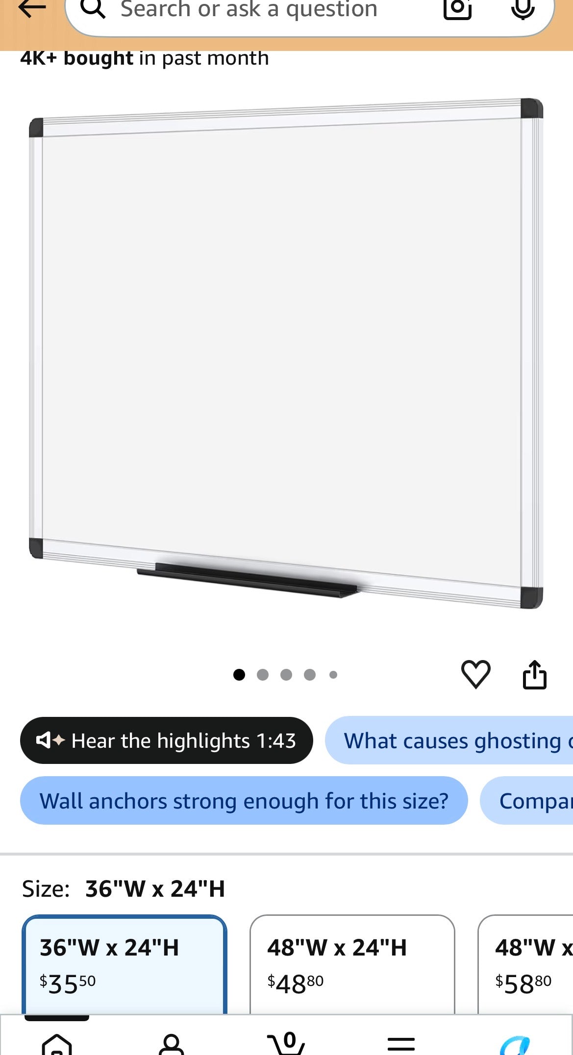 VIZ-PRO Magnetic Dry Erase Board, 36 X 24 Inches,