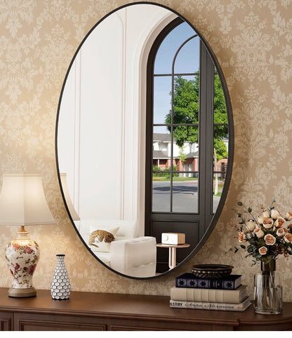 22"x30" Black Oval Mirror, Metal Framed Oval Bathroom Mirror,