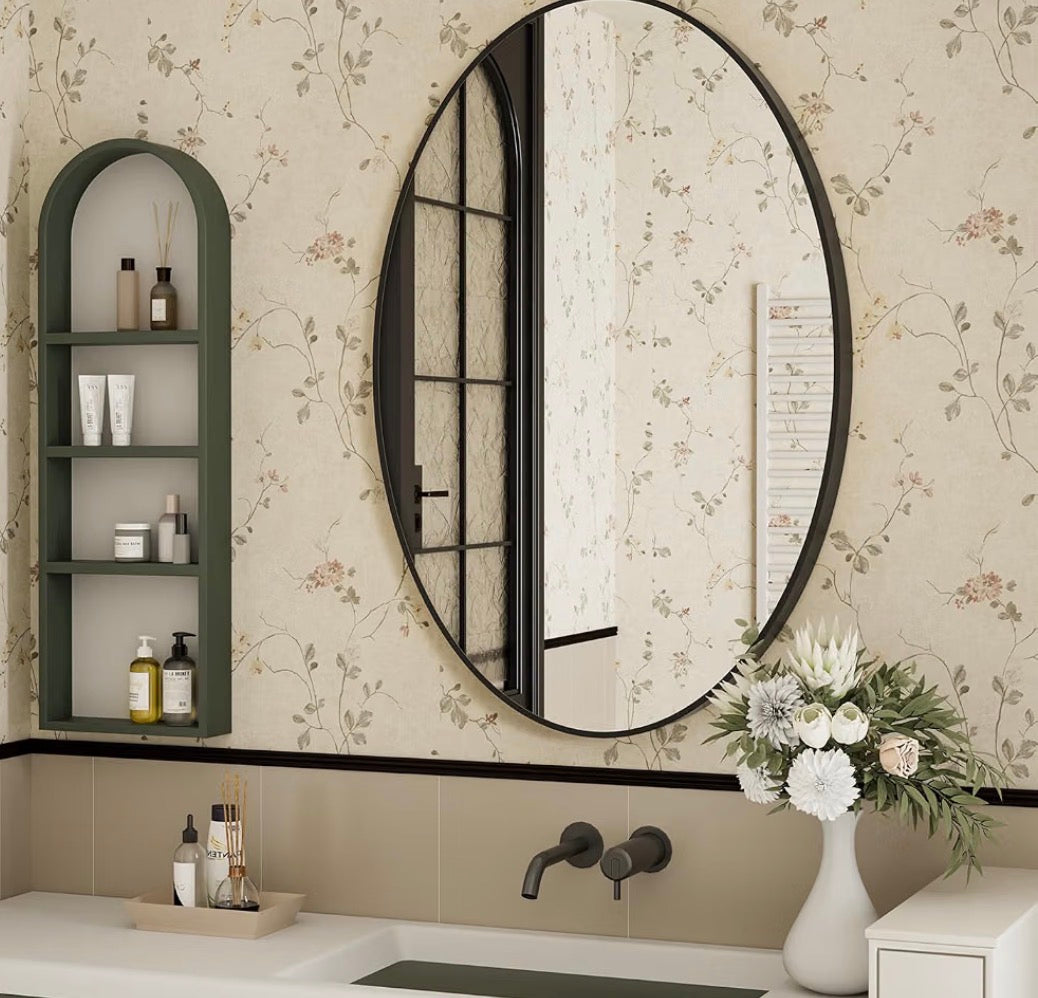 22"x30" Black Oval Mirror, Metal Framed Oval Bathroom Mirror,