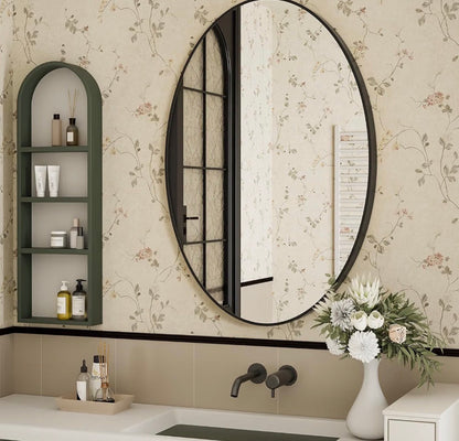 22"x30" Black Oval Mirror, Metal Framed Oval Bathroom Mirror,