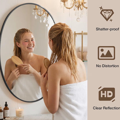 22"x30" Black Oval Mirror, Metal Framed Oval Bathroom Mirror,