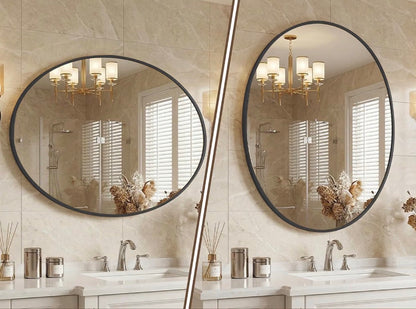 22"x30" Black Oval Mirror, Metal Framed Oval Bathroom Mirror,