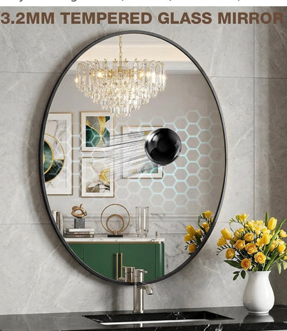 22"x30" Black Oval Mirror, Metal Framed Oval Bathroom Mirror,