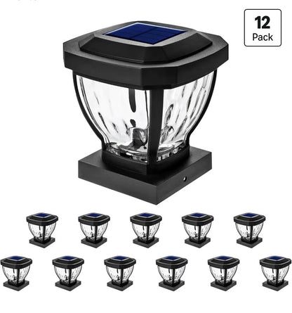 Home Zone Living 12PK Solar LED Glass Post Cap Lights,  Black,