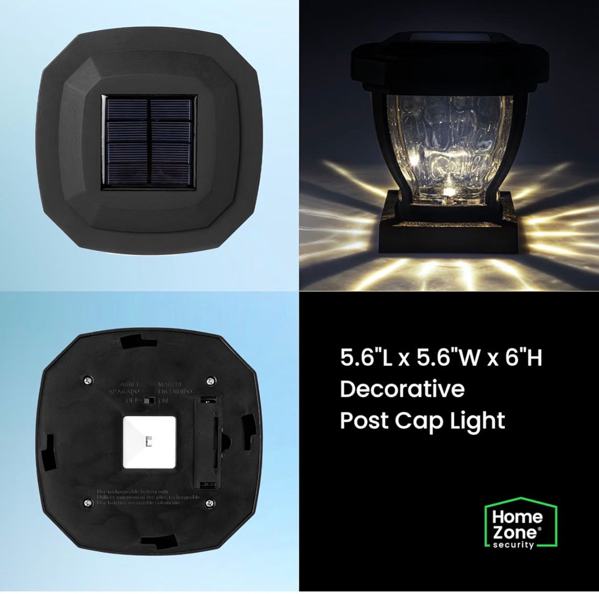 Home Zone Living 12PK Solar LED Glass Post Cap Lights,  Black,
