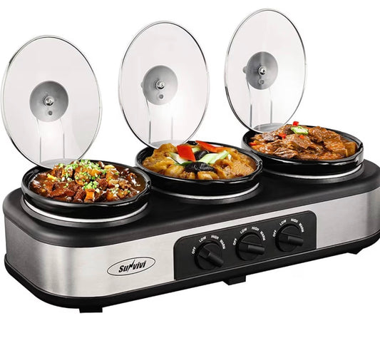 Sunvivi Slow Cooker, Triple Slow Cooker Buffet Server and Food Warmer,
