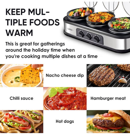 Sunvivi Slow Cooker, Triple Slow Cooker Buffet Server and Food Warmer,