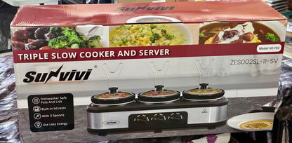 Sunvivi Slow Cooker, Triple Slow Cooker Buffet Server and Food Warmer,