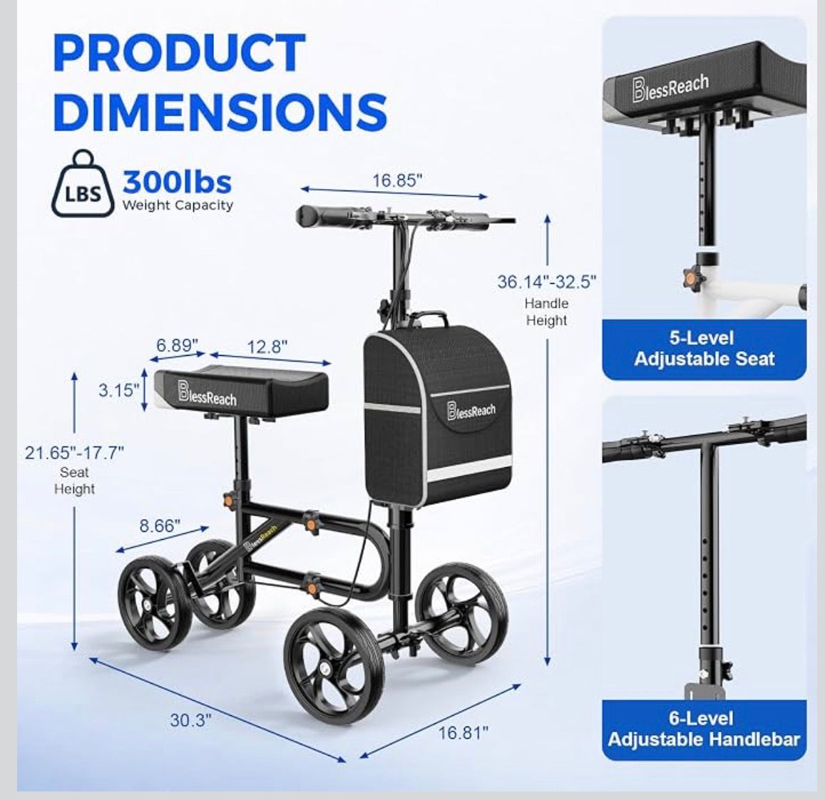 Knee Scooter Steerable Knee Walker for Foot Injuries ,Crutch Alternative