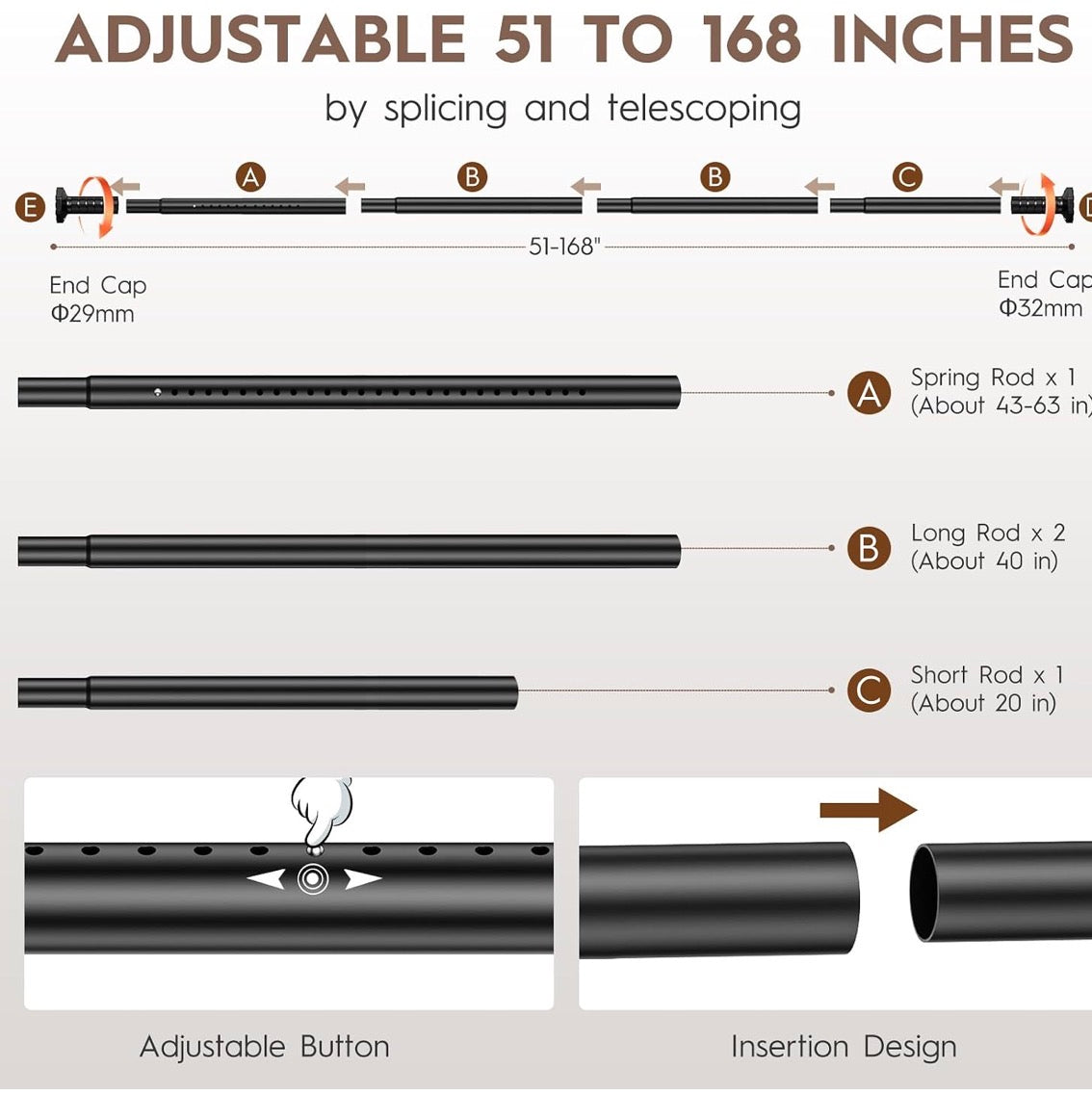 Tension Extra Long  Heavy Duty Curtain Rod