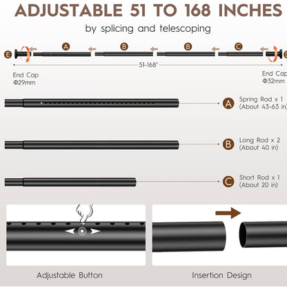 Tension Extra Long  Heavy Duty Curtain Rod