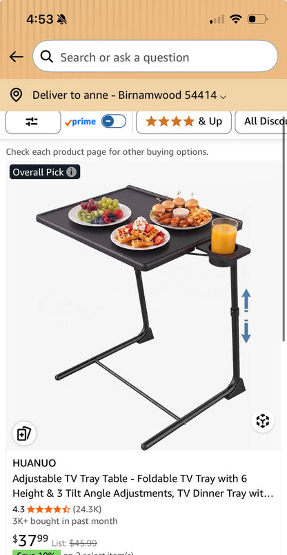 HUANUO Adjustable TV Tray Table