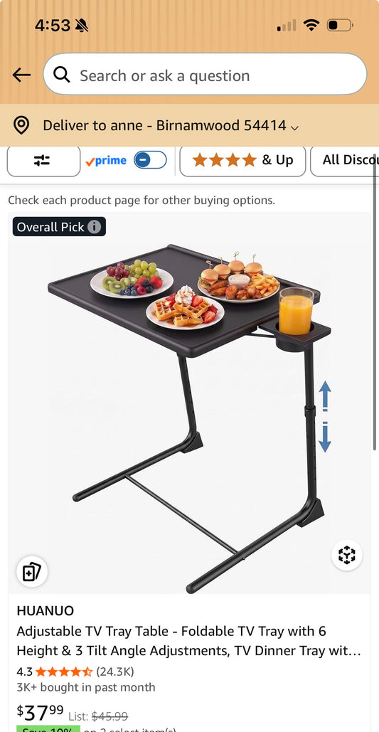 HUANUO Adjustable TV Tray Table