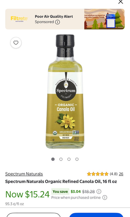 Spectrum Naturals Organic Refined Canola Oil, 16 fl oz