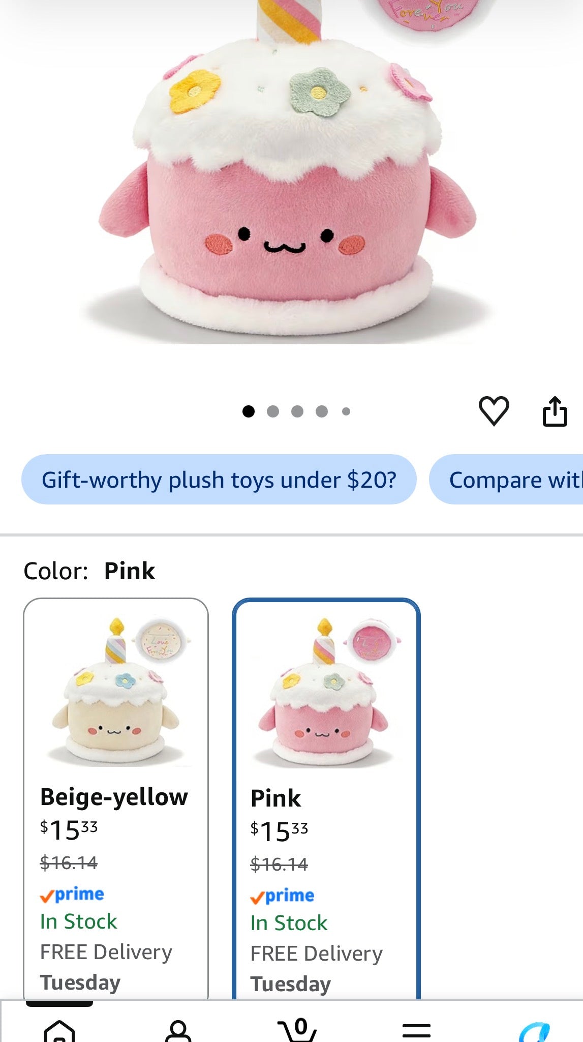 Birthday Cake Stuffed Toy  Dessert Plush with Hidden Pocket