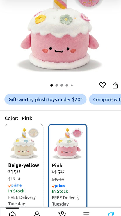 Birthday Cake Stuffed Toy  Dessert Plush with Hidden Pocket
