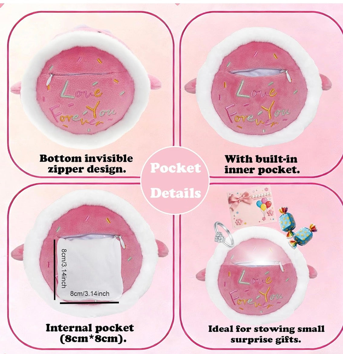 Birthday Cake Stuffed Toy  Dessert Plush with Hidden Pocket