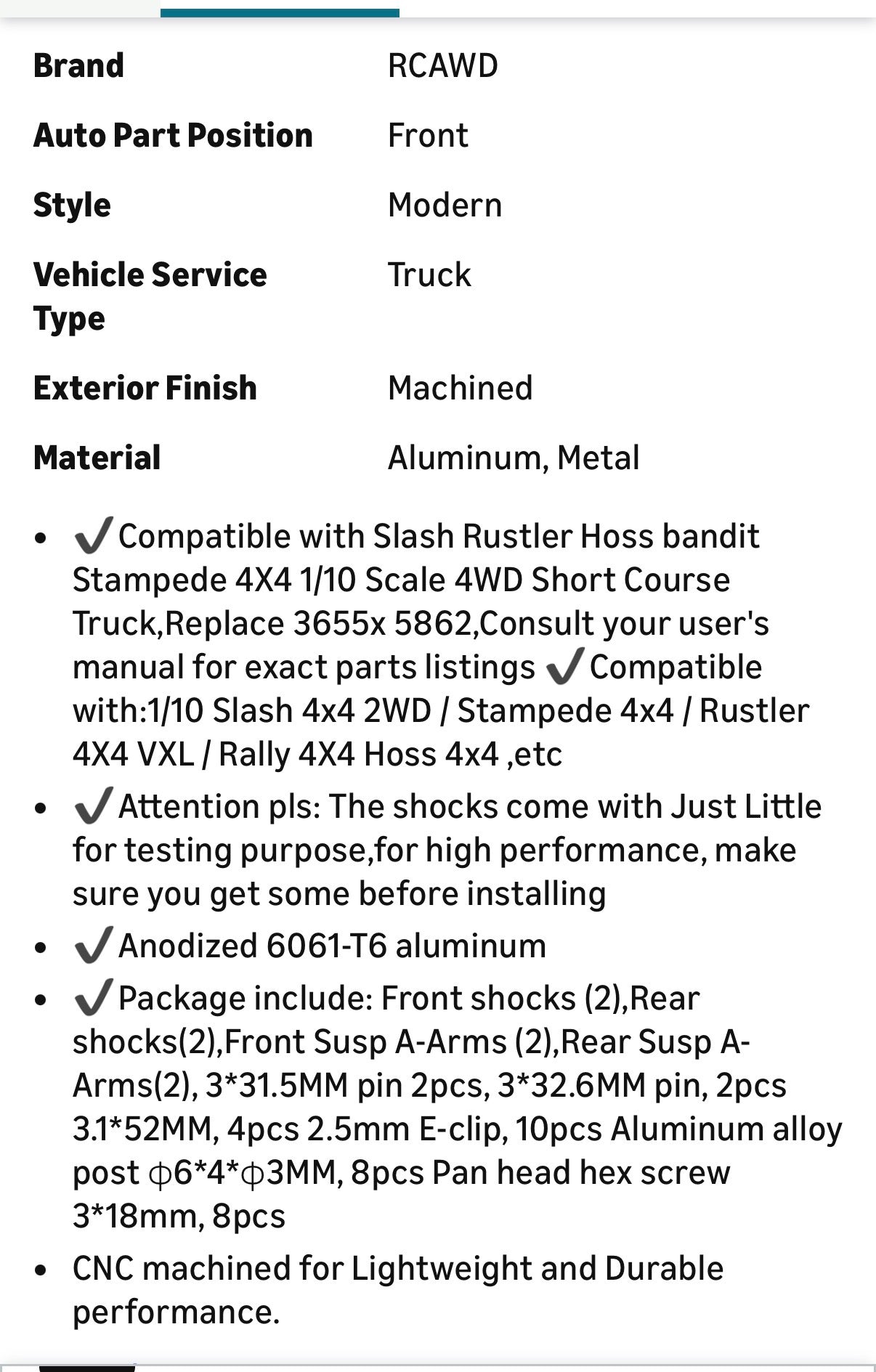 RCAWD Shocks/Suspension Arms