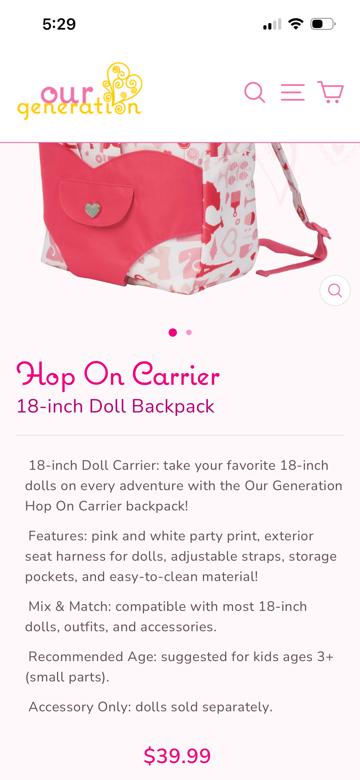 Hop On Carrier 18-inch Doll Backpack