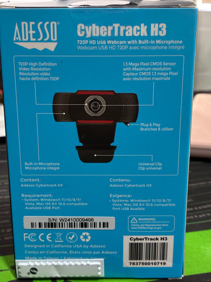 ADESSO CyberTrack H3 Webcam 1.3 Megapixel 30 fVideo   Microphone for PC & Laptop,
