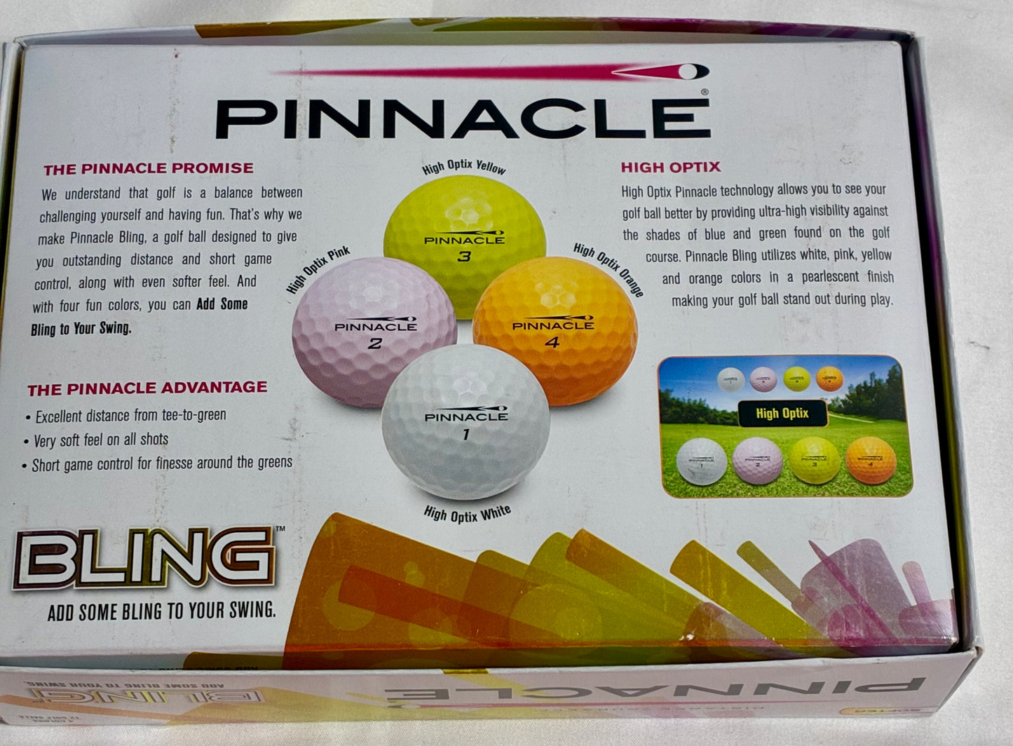 Pinnacle Bling Golf Balls  in  High Optix colours.