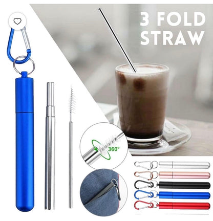 Reusable Collapsible Straw with Case & Brush