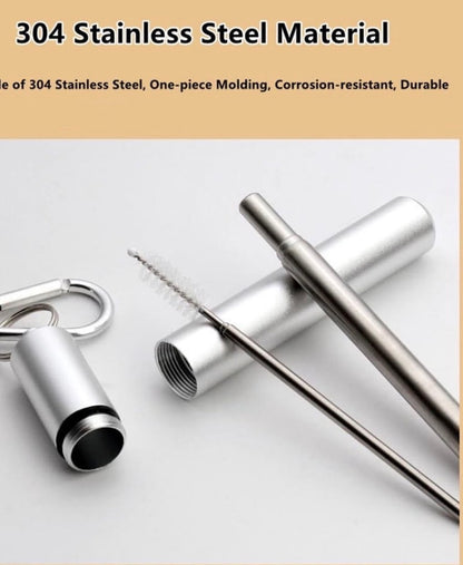 Reusable Collapsible Straw with Case & Brush