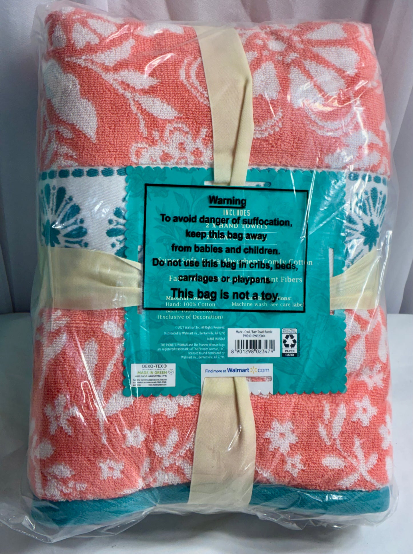 The Pioneer Woman 4 pack Towel Set - Mazie / Coral