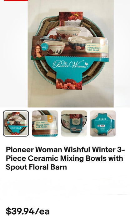 Pioneer Woman Mixing Bowl Set- Wishful Winter