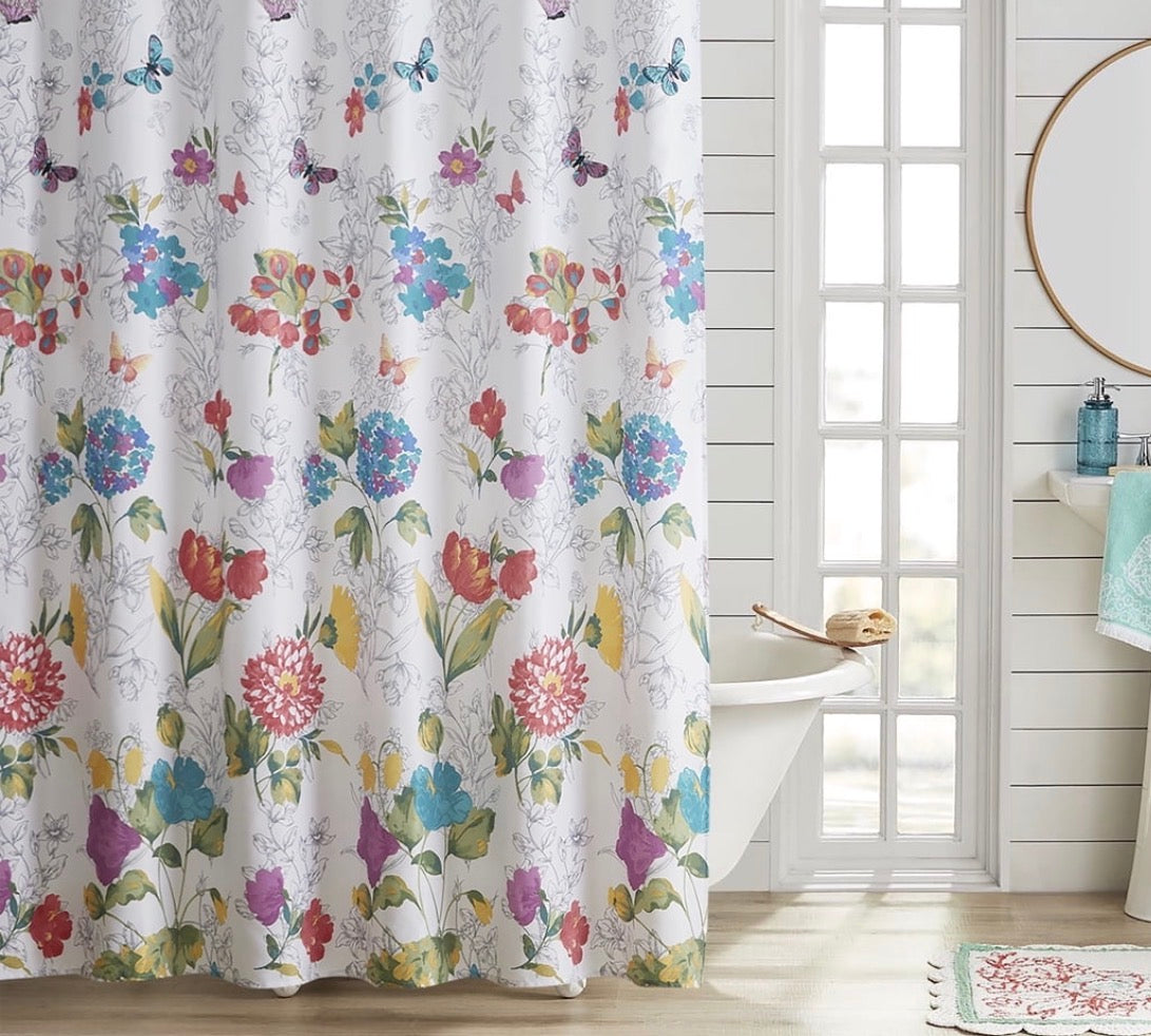 The Pioneer Woman Blooming Bouquet Floral Embroidered Cotton-Rich Shower Curtain,