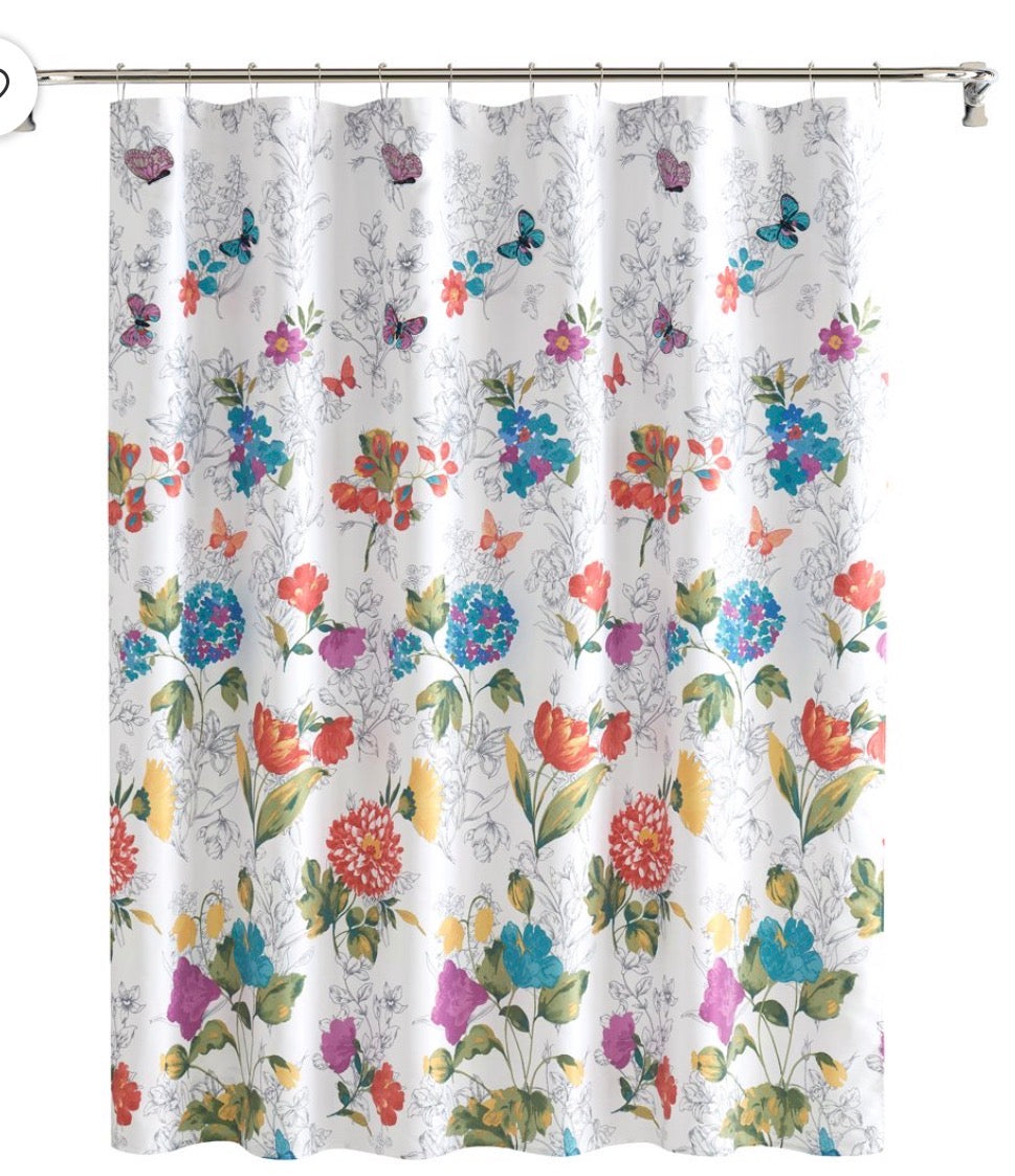 The Pioneer Woman Blooming Bouquet Floral Embroidered Cotton-Rich Shower Curtain,