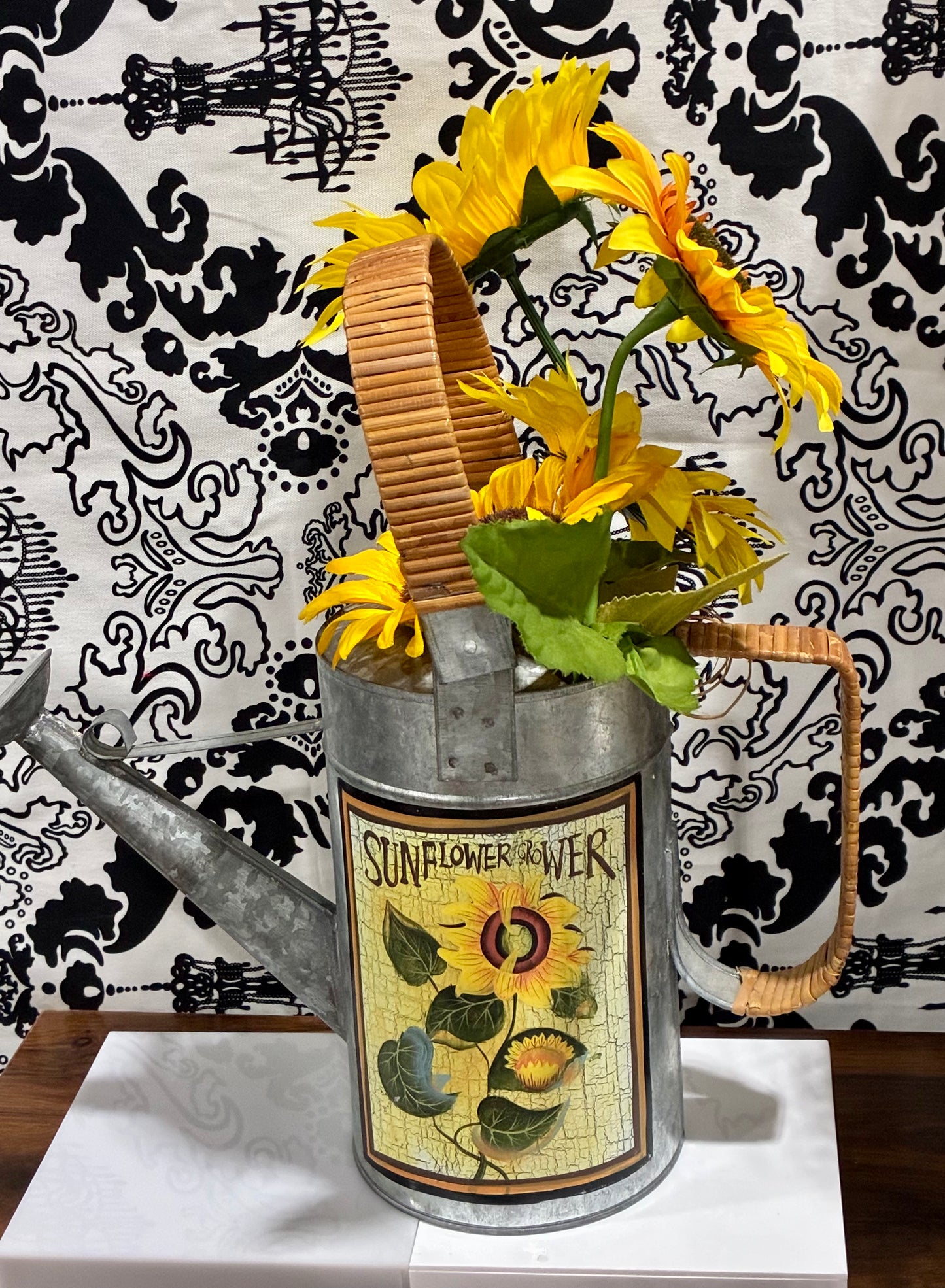 Metal Water Can With Sunflowers