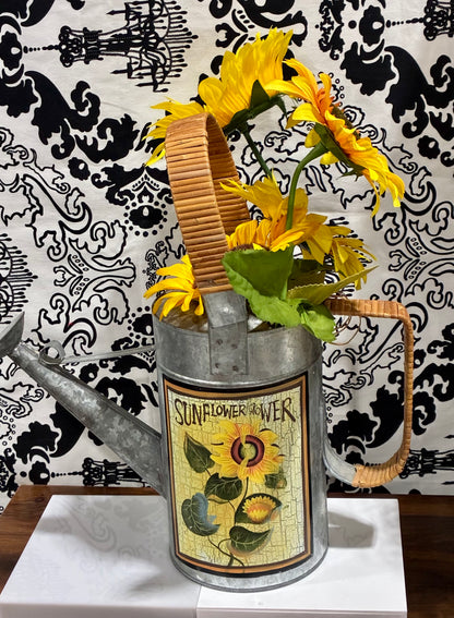 Metal Water Can With Sunflowers