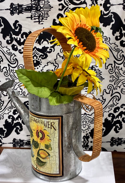 Metal Water Can With Sunflowers