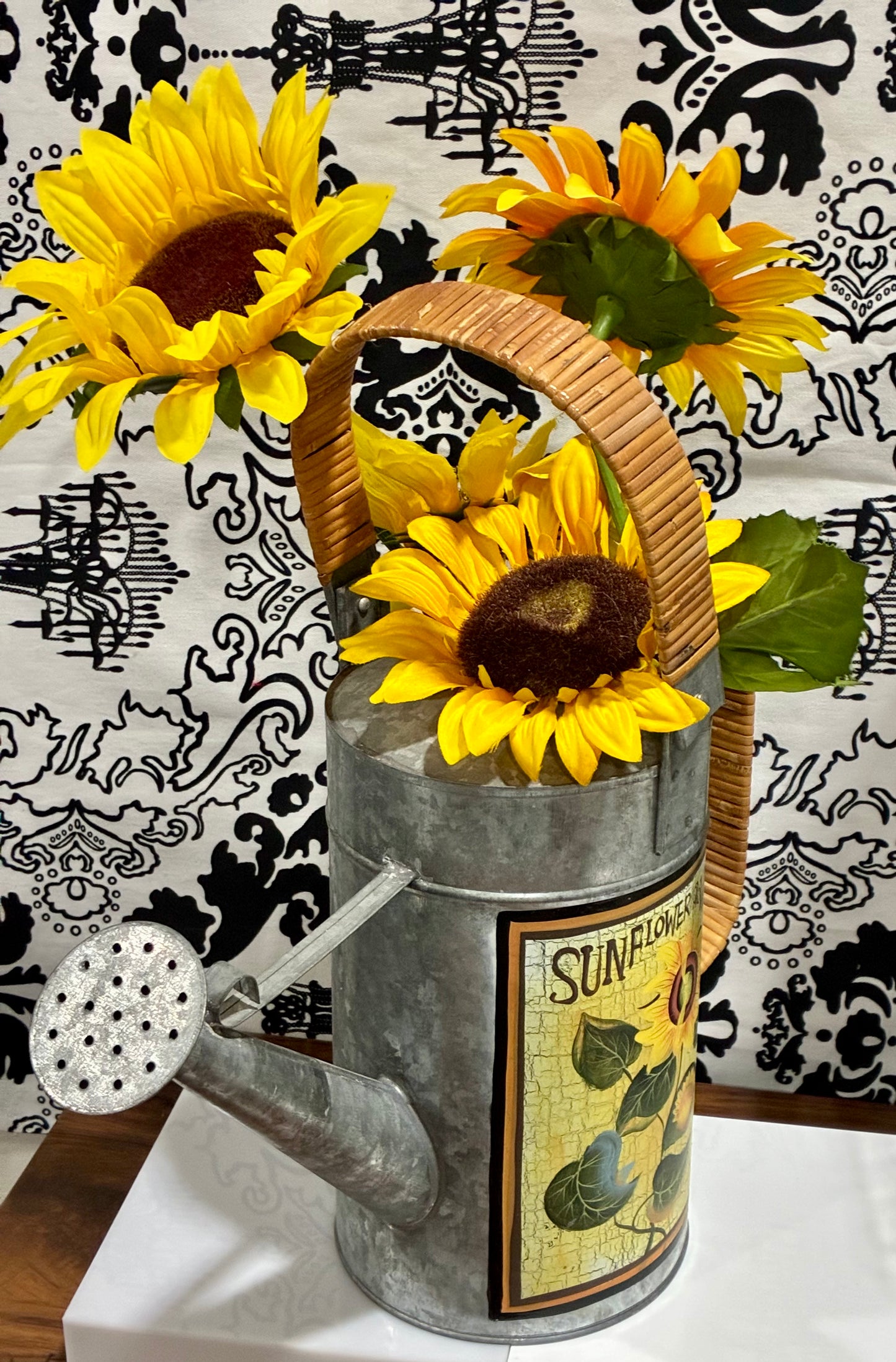 Metal Water Can With Sunflowers