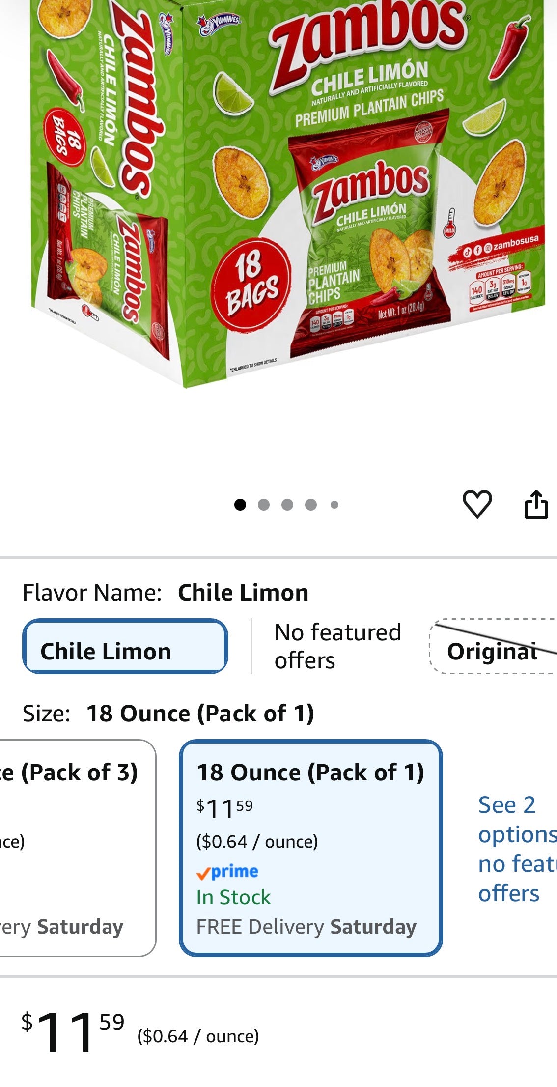 Zambos Chile Limón Plantain Chips Box 18