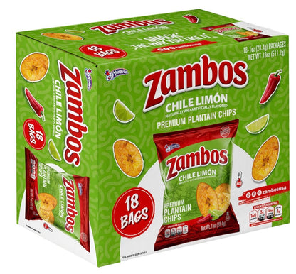 Zambos Chile Limón Plantain Chips Box 18