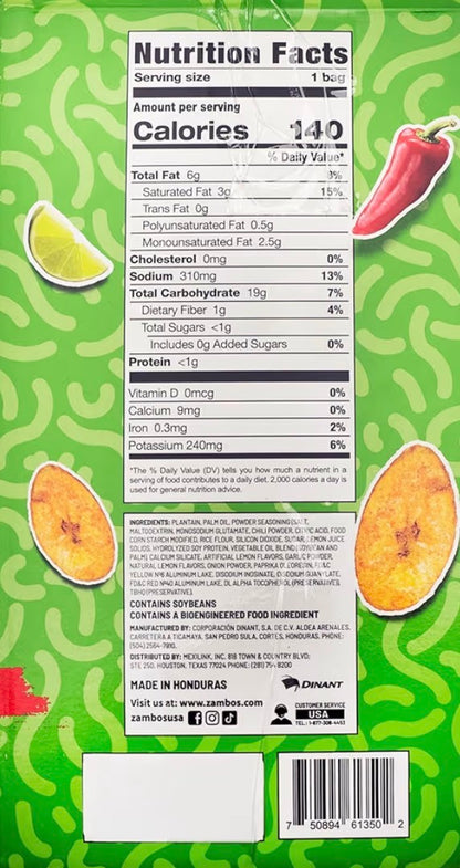 Zambos Chile Limón Plantain Chips Box 18