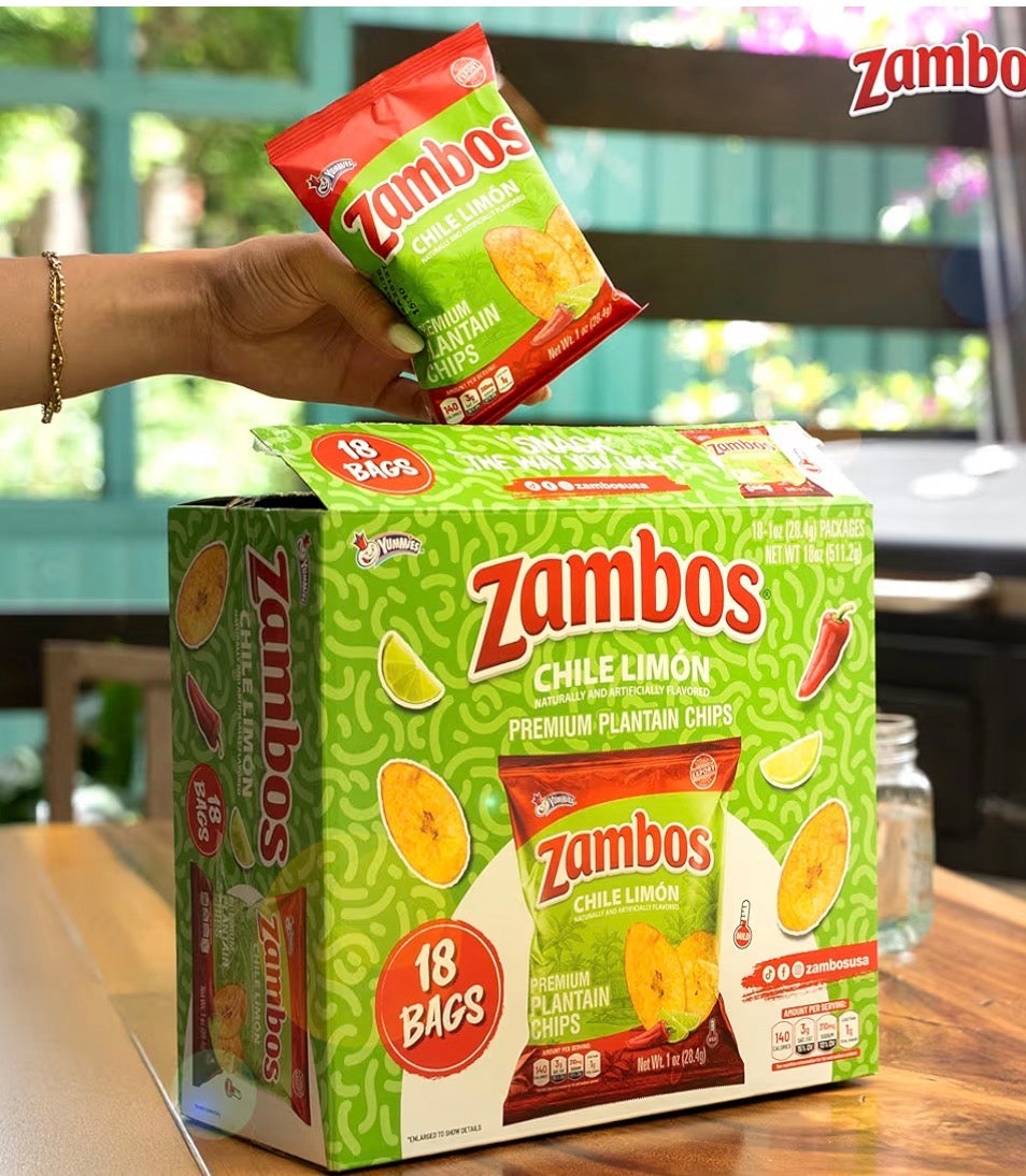 Zambos Chile Limón Plantain Chips Box 18