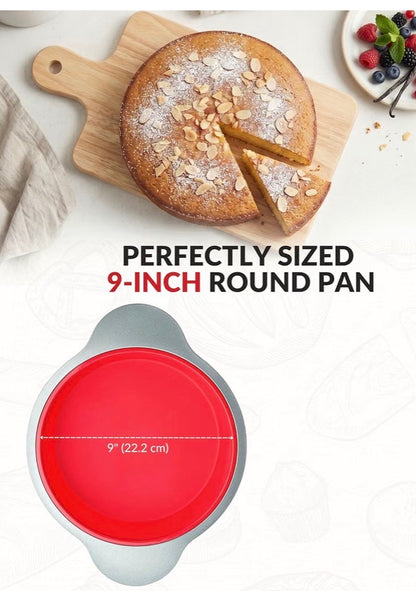 9 Inch Non-Stick Silicone Round Cake Pan with Steel Frame Handles