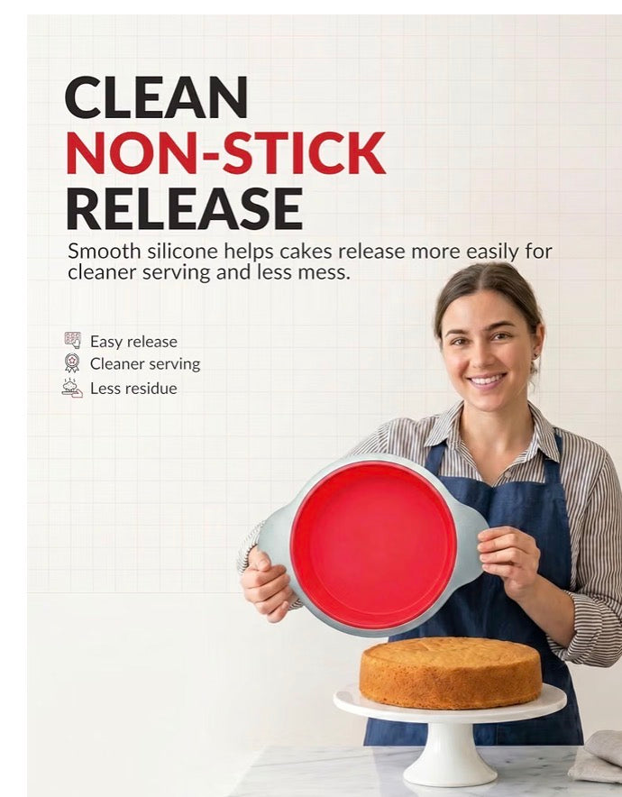 9 Inch Non-Stick Silicone Round Cake Pan with Steel Frame Handles
