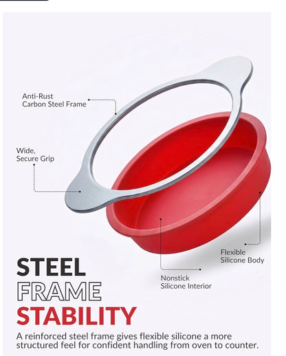 9 Inch Non-Stick Silicone Round Cake Pan with Steel Frame Handles