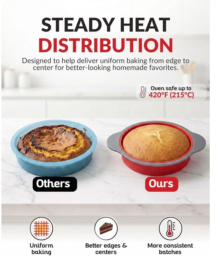 9 Inch Non-Stick Silicone Round Cake Pan with Steel Frame Handles