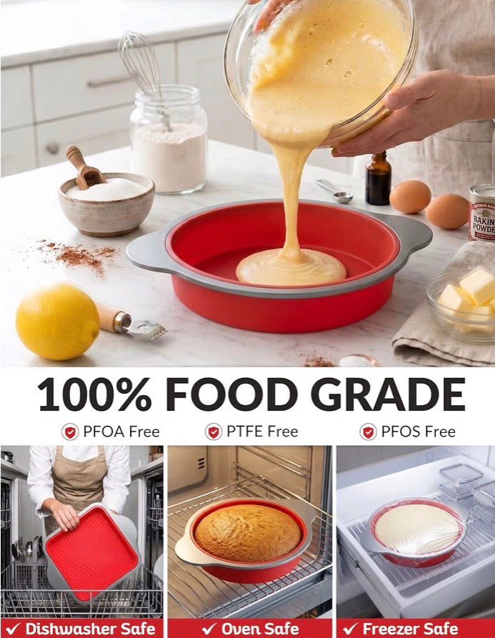 9 Inch Non-Stick Silicone Round Cake Pan with Steel Frame Handles
